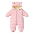 thumbnail image 1 of Toddler Baby Girls Boys Hooded Puffer Romper Winter Warm Solid Color Zipper Puffer Romper Snowsuit Comfy Windproof Puffer Romper, 1 of 4