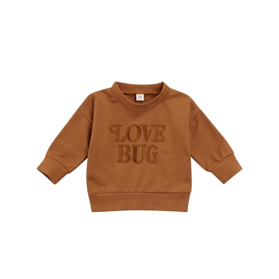 Toddler Baby Girls Boys Letter Print Crewneck Pullover Sweatshirt Solid Color Fall Winter Clothes
