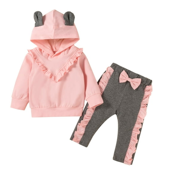 Toddler Baby Girls Boys Long Sleeves Cute Ear Hooded Sweatshirt Tops Pants Outfits 2Pcs Clothes Set, Size 0 Months-24 Months