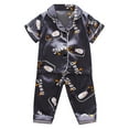 thumbnail image 1 of Toddler Baby Girls Boys Pajamas Kids Satin Short Sleeve Cartoon Button Down Shirt Tops + Long Pants Silk Sleepwear Outfits Loungewear Set Size 2-3T, 1 of 4