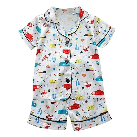 Toddler Baby Girls Boys Pajamas Kids Spring Summer Cartoon Print Short Sleeve Sleepwear Outfits Clothes Size 3-4T