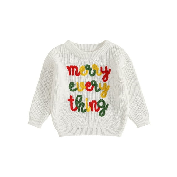 Toddler Baby Girls Boys Sweater 0 3 6 9 12 18 24 Months 2T 3T Christmas Clothes Letter Embroidery Crew Neck Long Sleeve Kids Pullovers Fall Tops