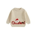 thumbnail image 1 of Toddler Baby Girls Boys Sweater Christmas Clothes 6 9 12 18 24 Months 2T 3T Letter Santa Embroidery Crew Neck Long Sleeve Kids Pullovers Fall Tops, 1 of 9