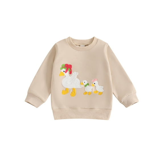 Toddler Baby Girls Boys Sweatshirts 0 6 12 18 24 Months 2T 3T Farm Duck/Chicken Embroidery Crew Neck Long Sleeve Baby Pullovers Fall Clothes Tops