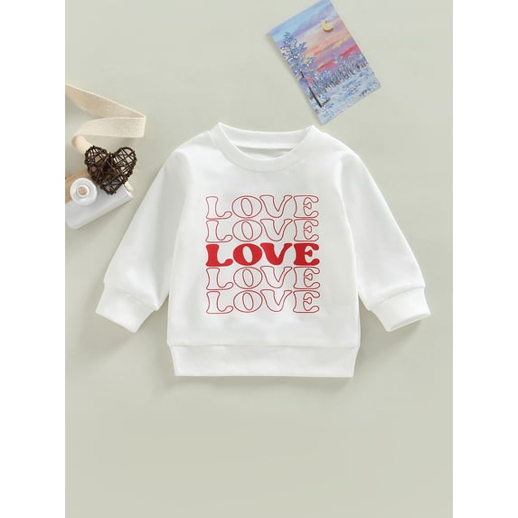 Toddler Baby Girls Boys Valentine's Day Outfit Love Heart Long Sleeve Pullover Sweatshirt Casual Blouse Tops (Gray , 2-3 Years )