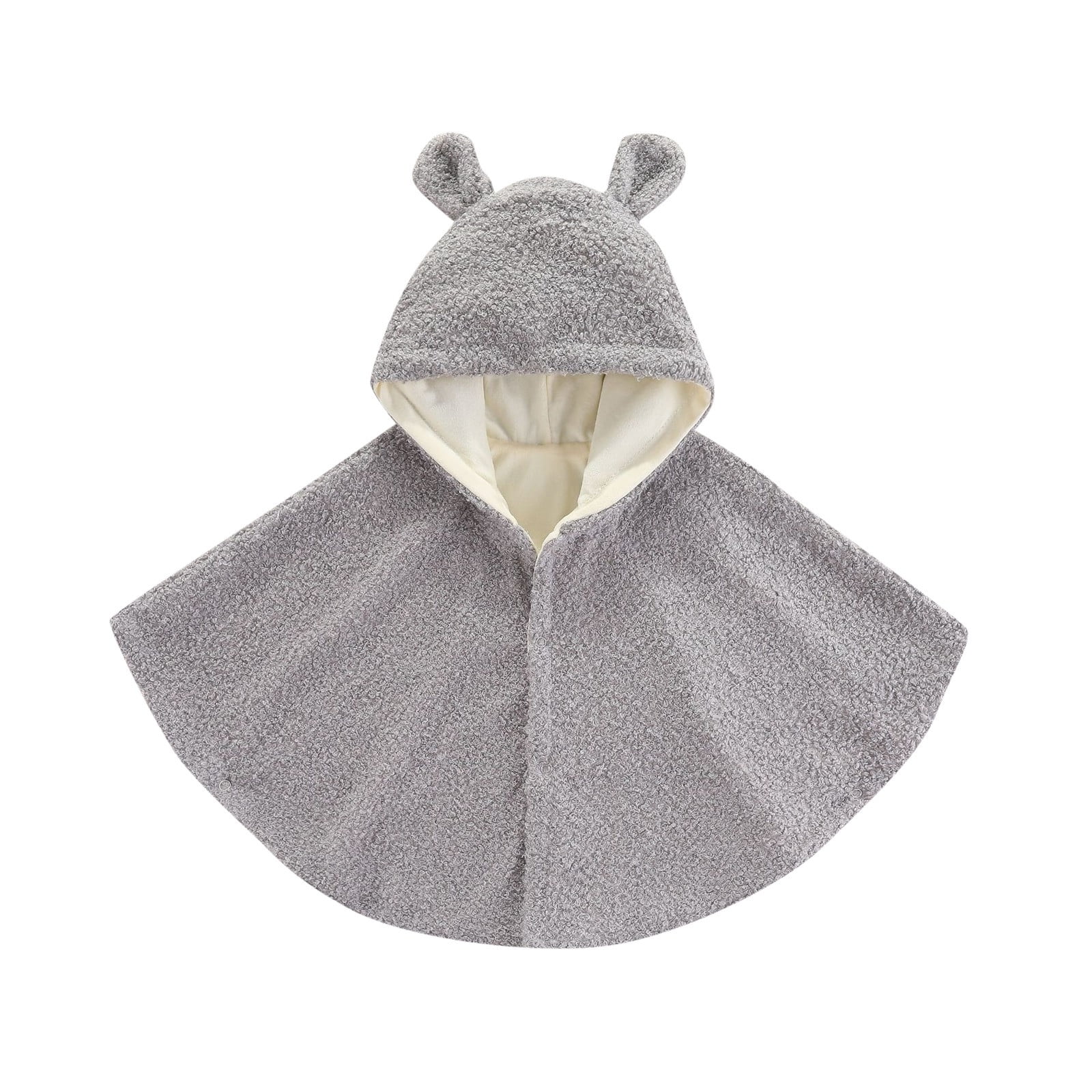 Toddler Baby Girls Boys Winter Button Velvet Plain Hooded Cloak Cape