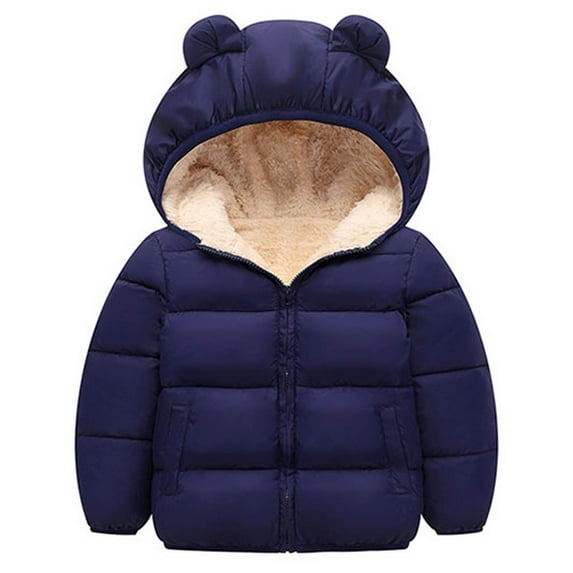 Toddler Baby Girls Boys Winter Cotton Puffer Down Coat Waterproof Hooded Coat Jacket Outwear Raincoat Hoodies Dark Blue 2-3Years