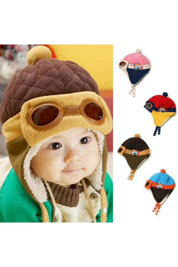 Toddler Baby Girls Boys Woolen Winter Warm Pilot Caps Kids Cute Earflap Beanie Hats