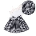 thumbnail image 1 of Toddler Baby Girls Casual Ruffle Dress 4Y 5Y 6Y 7Y Sleeveless One Shoulder Houndstooth Print Patchwork Dress with Hat Summer Clothes, 1 of 9