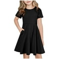 thumbnail image 1 of Besolor Girls Summer Dresses Kids Crewneck Short Sleeve A-Line Basic Skater Party Beach Sundress with Pockets, 1 of 7