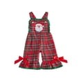 thumbnail image 1 of Toddler Baby Girls Christmas Overalls Santa Claus Embroidery Sleeveless Strap Plaid Bell Bottoms Romper Jumpsuit 1-5T Cute Clothes, 1 of 8