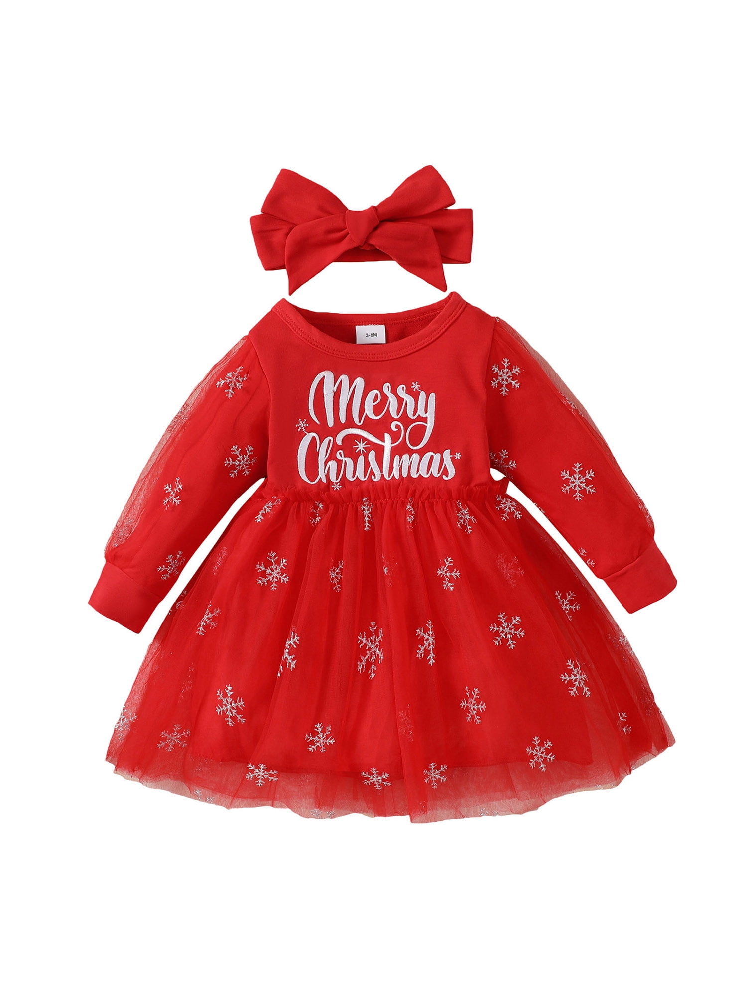 Toddler Baby Girls Christmas Tulle Puffy Dress Long Sleeve Ruffle