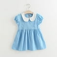 thumbnail image 1 of Toddler Baby Girls Classic Peter Pan Collar Short Sleeve Button Front A-Line Dress for School Casual Wear 18-24 Months, 1 of 3