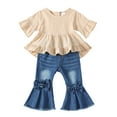 thumbnail image 1 of Toddler Baby Girls Clothes 18 Months Girls Outfits 24 Months Girls Short Sleeve Round Neckline Top Jeans Pants 2PCS Girls Clothing Set Apricot, 1 of 8