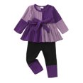 thumbnail image 1 of Toddler Baby Girls Clothes 2-3T Girls Fall Winter Outfits Girls Long Sleeve Color-blocked Top Pants 2PCS Set Purple, 1 of 5