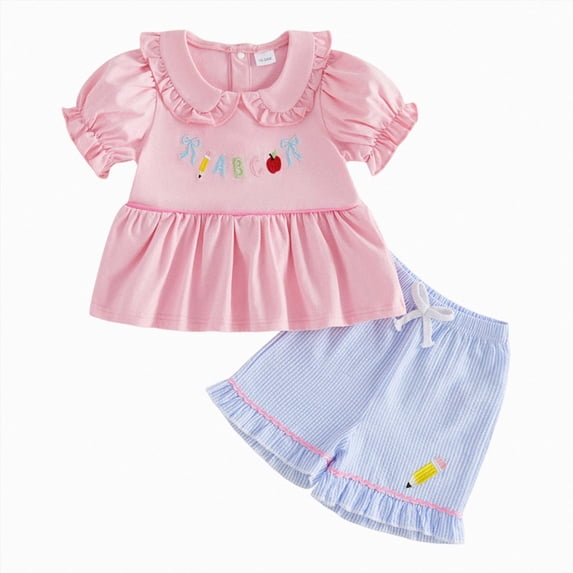 Toddler Baby Girls Clothes For 2t 3t 4t 5t 6t Girls Cute Summer Short Sleeve T Shirt Tops Shorts Clothes Sets Baby Girls Outfits 7t Children,Comfy 5-6 Years