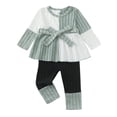 thumbnail image 1 of Toddler Baby Girls Clothes 3-4T Girls Fall Winter Outfits Girls Long Sleeve Color-blocked Top Pants 2PCS Set Green, 1 of 5