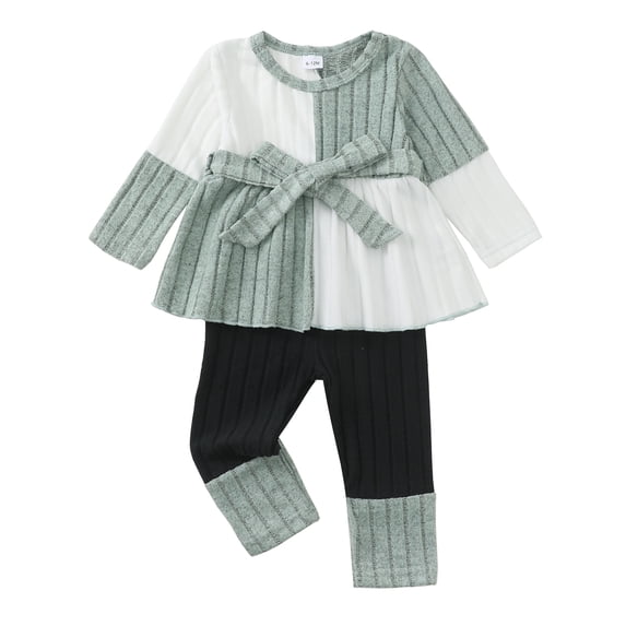 Toddler Baby Girls Clothes 3-4T Girls Fall Winter Outfits Girls Long Sleeve Color-blocked Top Pants 2PCS Set Green