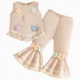 thumbnail image 1 of Toddler Baby Girls Clothes 3D Crochet Floral Tassel Knit Vest Tops Bell Bottoms Pants Girl Summer Outfits Set White 2-3 Years, 1 of 7