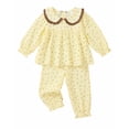 thumbnail image 1 of Toddler Baby Girls Clothes 4T Girls Fall Outfits 5T Girls Long Sleeve Peter-pan Collar Flower Print Top Pants 2PCS Set Yellow, 1 of 6