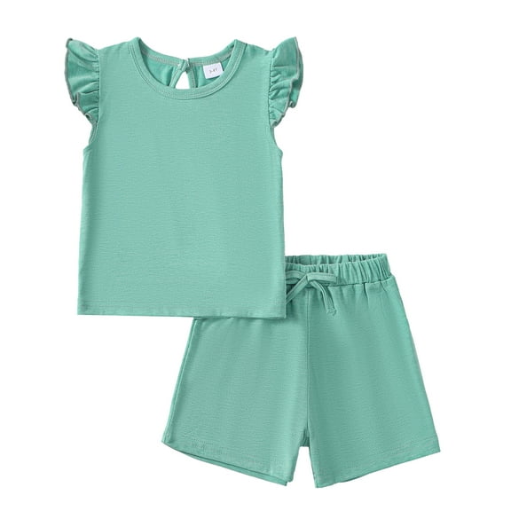 Toddler Baby Girls Clothes 4T Girls Outfits 5T Girls Sleeveless Solid Color Top Shorts 2PCS Summer Clothing Set Green
