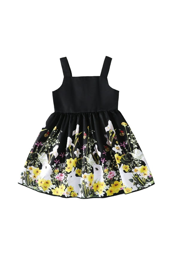 Toddler Baby Girls Clothes 5T Baby Girls Dress 6T Girls Sleeveless Suspender Floral Dress Black