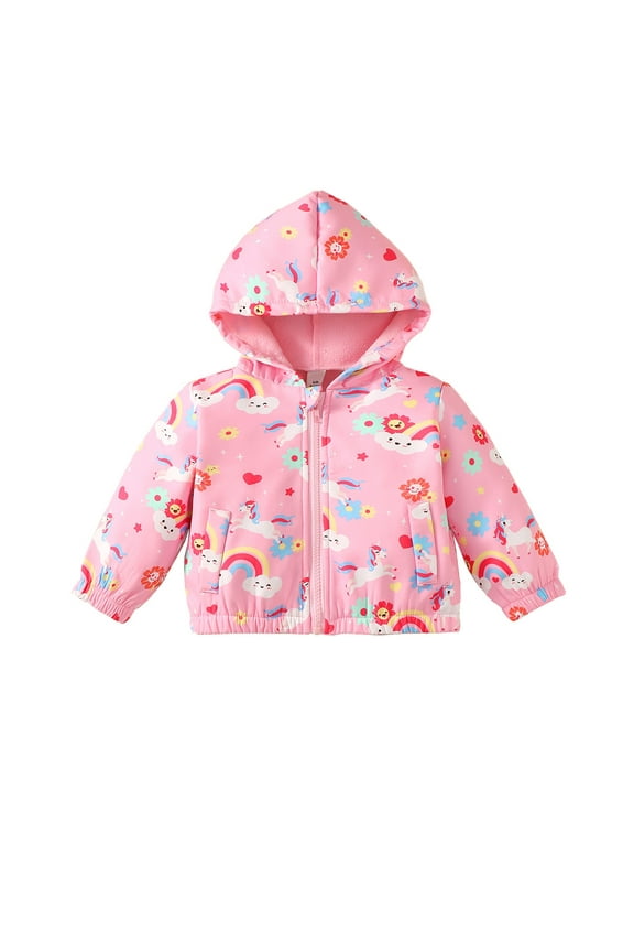 Toddler Baby Girls Clothes Baby Girls Coat Girls Long Sleeve Unicorn Print Hooded Jacket Pink 12-18 Months