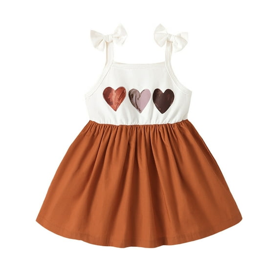 Toddler Baby Girls Clothes Baby Girls Dress Sleeveless Heart Print Off-the-shoulder Dress 18-24 Months Girls Summer Suspender Dress White