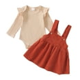thumbnail image 1 of Toddler Baby Girls Clothes Baby Girls Outfits 12-18 Months Baby Girls Long Sleeve Romper Top Strap Skirt 2PCS Set Apricot, 1 of 8