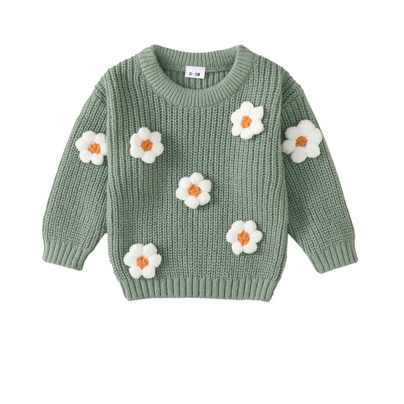 Toddler Baby Girls Clothes Baby Girls Sweaters Toddler Girls Long Sleeve Round Neckline Cute Flower Solid Color Sweaters Green 18-24 Months