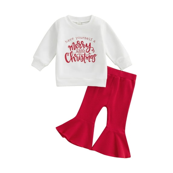 Toddler Baby Girls Clothes Christmas Outfits 6M 12M 18M 24M 3Y Letter Print Long Sleeve Sweatshirt T-shirt Tops and Casual Flare Pants Set