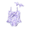 thumbnail image 1 of Toddler Baby Girls Clothes Baby Girls One-piece Swimsuit Sleeveless Suspender Cute Bowknot 12-18 Months Girls Summer Floral Swimwear Headband Set Purple, 1 of 8