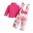 thumbnail image 1 of Toddler Baby Girls Clothes Pink Ribbed Turtleneck Long Sleeve T-Shirt Top Tees with Flower Butterfly Suspender Overall Pants 2 Pieces Spring Fall Outfit Set, 1 of 8