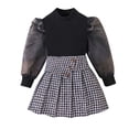 thumbnail image 1 of Toddler Baby Girls Clothes Plaid Skirt Set 2PCS Puff Sleeve Top and Pleated Girls Plaid Skirt Set Dress Outfit Girls Outfits Fall Winter for Birthday Gifts Size 4-5, 1 of 9