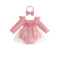 thumbnail image 1 of Toddler Baby Girls Clothes Sets Letter Ruffled Long Sleeve Romper Dress with Hairband Kids Fall Winter Holidays Casual Lace Jumpsuit Dress 6-12 Months, 1 of 9