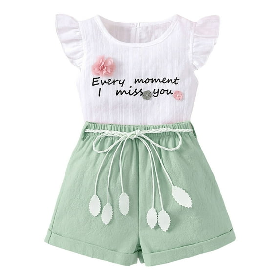 Toddler Baby Girls Clothes Short Sleeves T-Shirt Tops + Shorts Cute Summer Outfits Set Summer Clothes For Toddler Girls 3T Girl Clothes Summer Clothes Graphic
