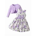 thumbnail image 1 of Toddler Baby Girls Clothes Solid Long Sleeve Tops + Sleeveless Floral Bow Dress Outfit Set Purple 5-6 Years, 1 of 7