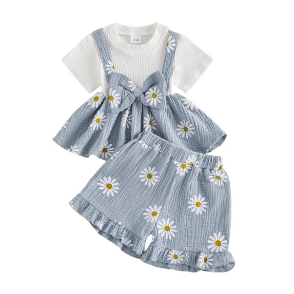 Toddler Baby Girls Clothes Sunflower T-shirt + Bowknot Shorts with Cute Summer Girl Clothes Set Girls Summer Set 1-4 Years,6-12 Months