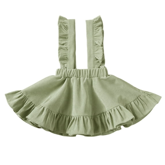 Toddler Baby Girls Corduroy Suspender Skirt Ruffle Hem Solid Color Sleeveless Strap Overall Dress
