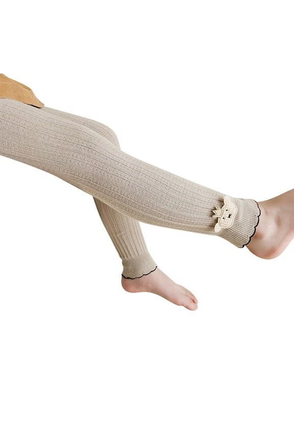 Toddler Baby Girls Cotton Cable Knit Footless Tights Cute Bear Warm Leggings Solid Ruffle Pantyhose Pants Winter