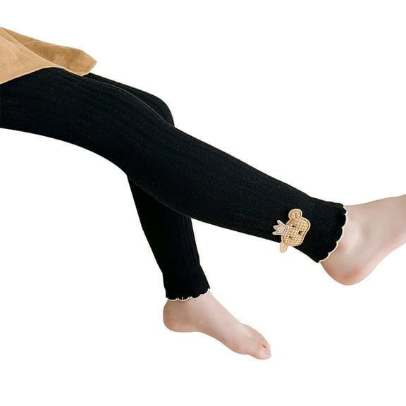 Toddler Baby Girls Cotton Cable Knit Footless Tights Cute Bear Warm Leggings Solid Ruffle Pantyhose Pants Winter