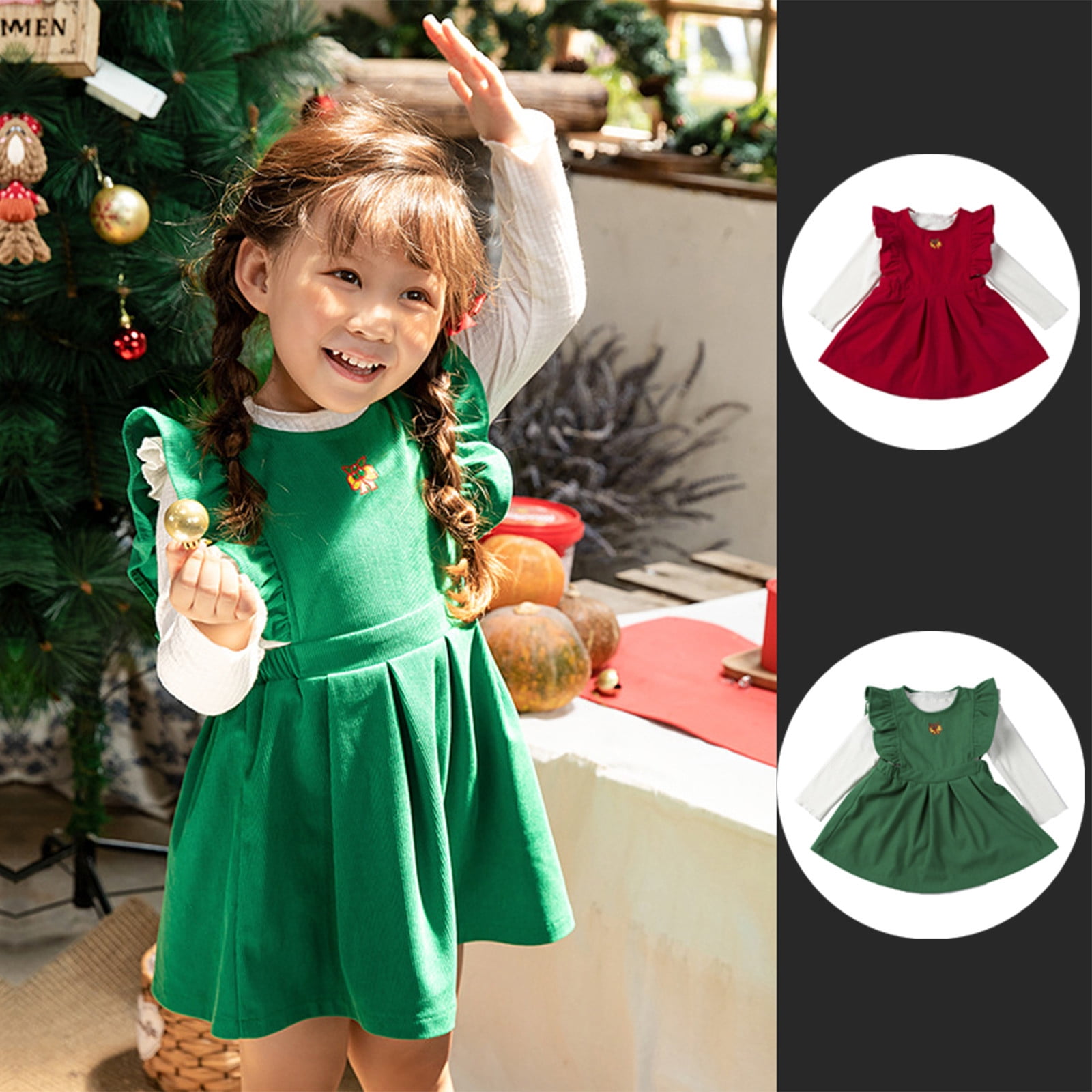 Toddler Baby Girls Cotton Christmas Princess Dresses Cute Pathed Ruffle Santa Claus Costume Characters Dressed Up In Tulle Skirts Red qILAKOG Walmart