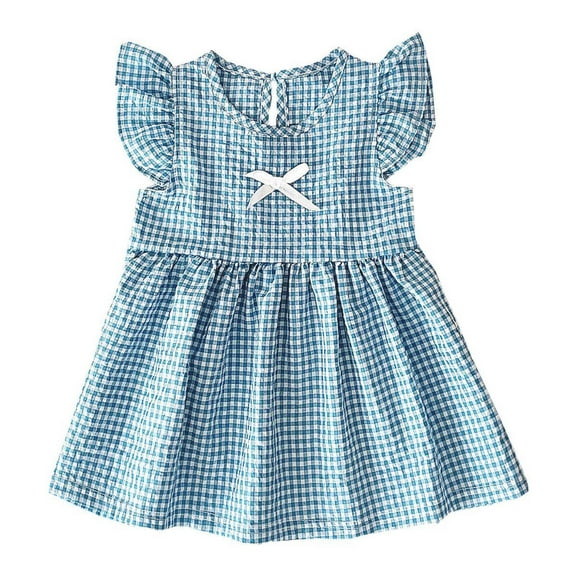 Toddler Baby Girls Cotton Ruffle Sleeveless Flowy Dresses Kids Plaid Casual Dresses Summer Sundress Kids Long Homecoming Dresses Blue 6-12M