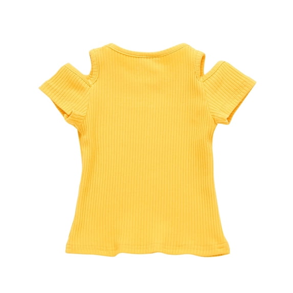 Toddler Baby Girls Crew Neck Tee T-Shirts Infant Summer Cotton Knit Short Sleeve Shirts with Cold Shoulder Solid Color 9 Months-4 Years