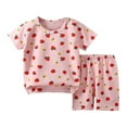 thumbnail image 1 of Toddler Baby Girls Cute Outfits Two Piece Summer Clothes Set Size 3t Cute Crew Neck T-Shirts Shorts Lounge Wear Red, 3T, 1 of 3