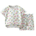 thumbnail image 1 of Toddler Baby Girls Cute Outfits Two Piece Summer Clothes Set Size 3t Cute Crew Neck T-Shirts Shorts Lounge Wear White, 5T, 1 of 4