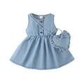 thumbnail image 1 of Toddler Baby Girls Denim Dress 18 Months Girls Dress 24 Months Girls Sleeveless Round Neckline Solid Color Dress with Bag Blue, 1 of 8