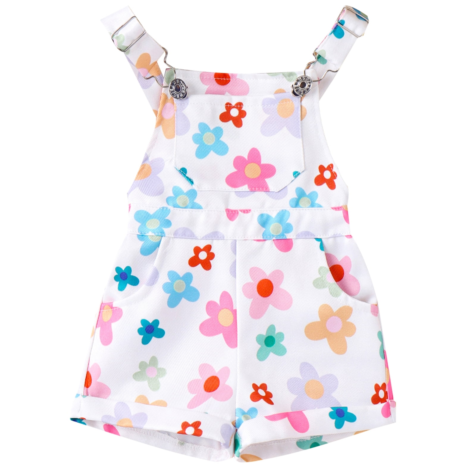 Toddler Baby Girls Denim Overalls Shorts Floral Pocket Adjustable