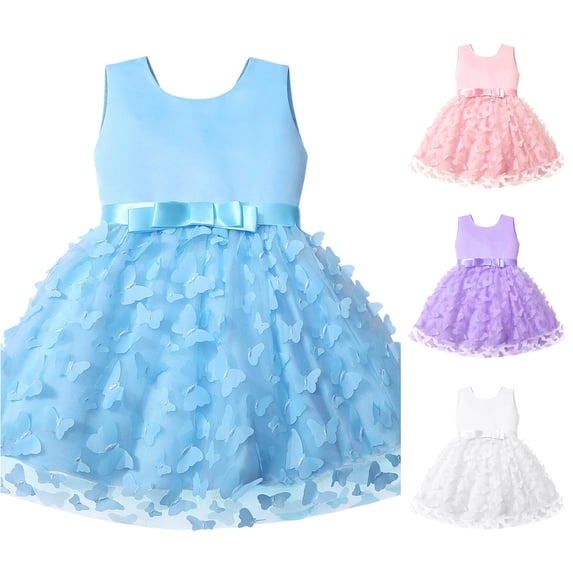 Toddler Baby Girls Dress 3D Butterfly Applique Sleeveless Tulle Ball Gown Dresses for Summer Party Casual Sundress Cute Princess Dress