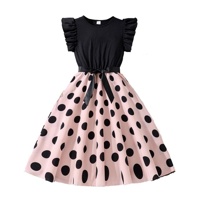 Toddler Baby Girls Dress Big Skirt Short Sleeve Patchwork Polka Dot